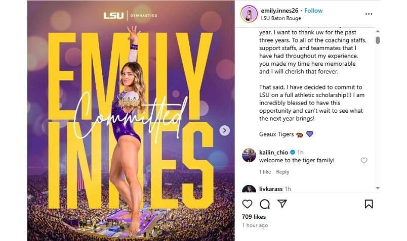 Screenshot of Emily Innes' Instagram post featuring Kailin Chio's comments | Source: IG/emily.innes26